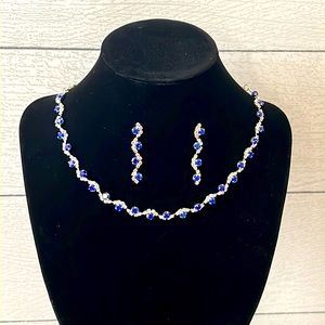ELEGANT Blue & Silver Rhinestone Necklace & Earrings Set - JUST IN ✨✨